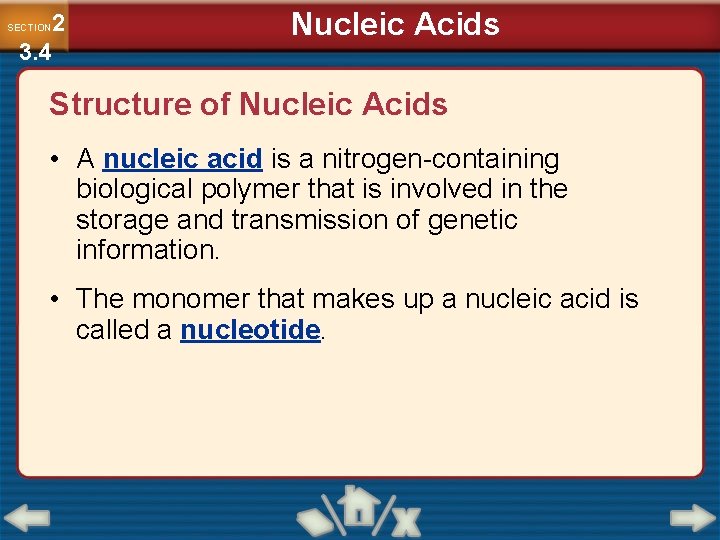 2 3. 4 SECTION Nucleic Acids Structure of Nucleic Acids • A nucleic acid