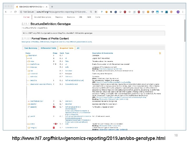 http: //www. hl 7. org/fhir/uv/genomics-reporting/2019 Jan/obs-genotype. html 18 