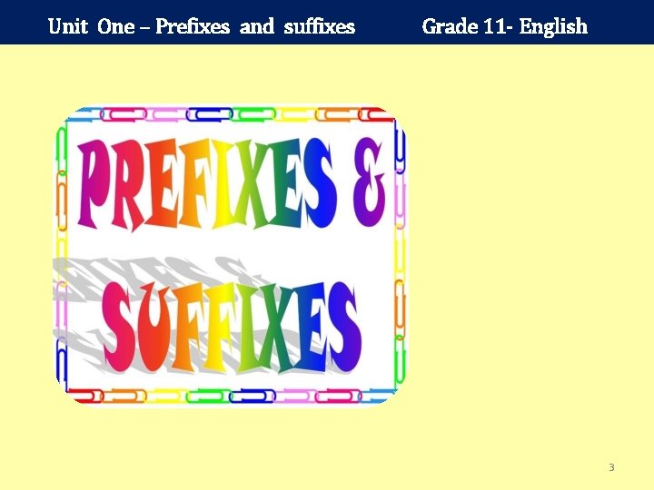 Unit One – Prefixes and suffixes Grade 11 - English 3 
