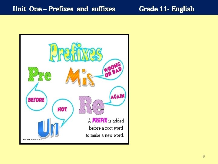 Unit One – Prefixes and suffixes Grade 11 - English 6 