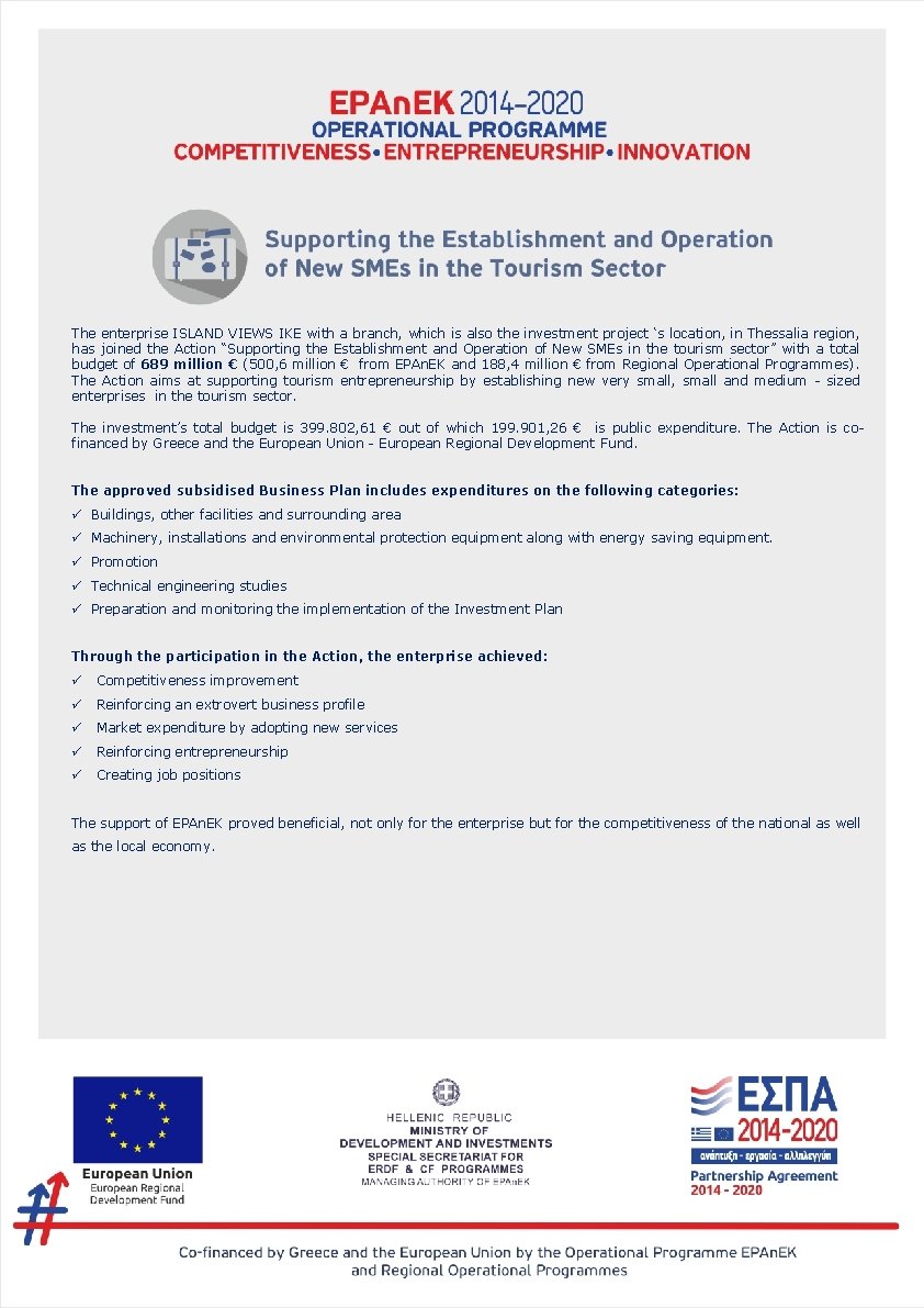 The enterprise ISLAND VIEWS ΙΚΕ with a branch, which is also the investment project