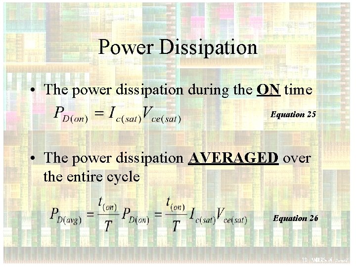 Power Dissipation • The power dissipation during the ON time Equation 25 • The
