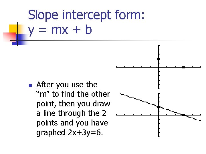 Slope intercept form: y = mx + b n After you use the “m” Slope intercept form: y = mx + b n After you use the “m”