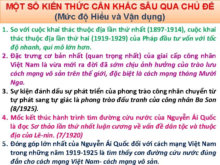 MỘT SỐ KIẾN THỨC CẦN KHẮC S U QUA CHỦ ĐỀ (Mức độ Hiểu