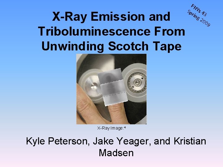X-Ray Emission and Triboluminescence From Unwinding Scotch Tape PH Sp Ys 4 rin 3