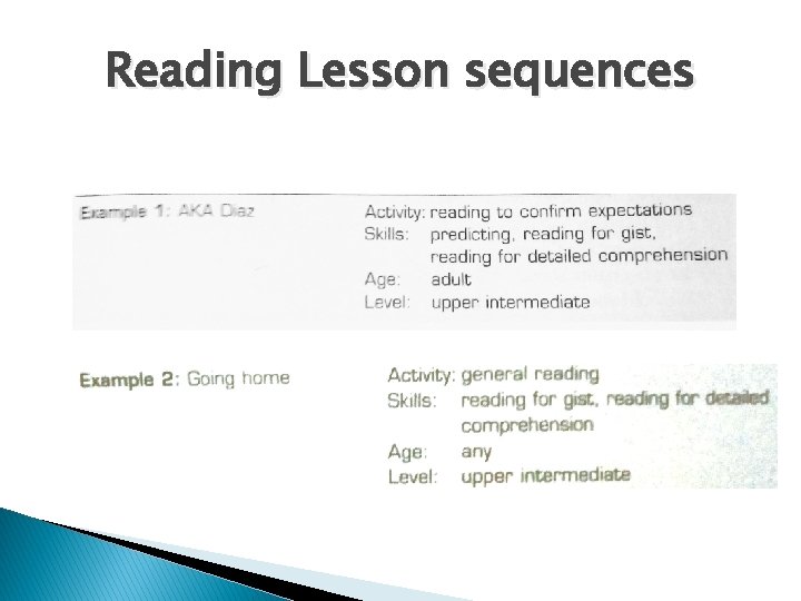 Reading Lesson sequences Reading Lesson sequences