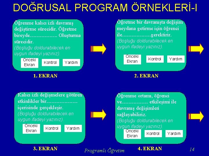 DOĞRUSAL PROGRAM ÖRNEKLERİ-I Öğrenme kalıcı izli davranış değiştirme sürecidir. Öğretme bireyde. . . .