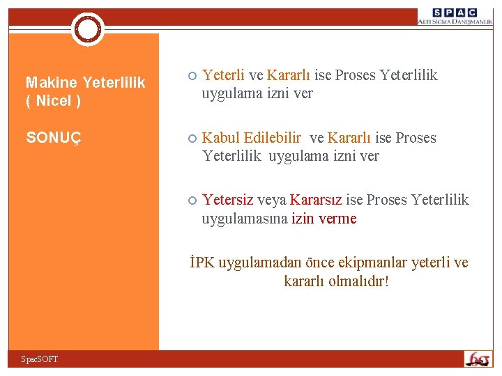 Makine Yeterlilik ( Nicel ) Yeterli ve Kararlı ise Proses Yeterlilik uygulama izni ver Makine Yeterlilik ( Nicel ) Yeterli ve Kararlı ise Proses Yeterlilik uygulama izni ver