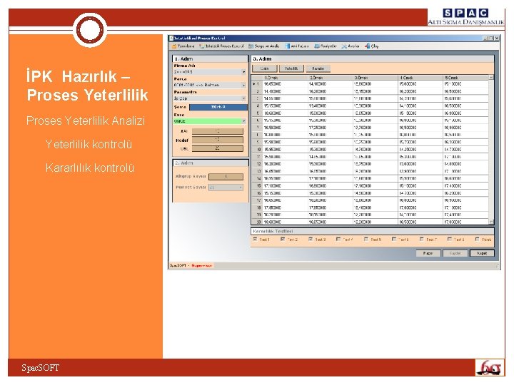 İPK Hazırlık – Proses Yeterlilik Analizi q Yeterlilik kontrolü q Kararlılık kontrolü Spac. SOFT İPK Hazırlık – Proses Yeterlilik Analizi q Yeterlilik kontrolü q Kararlılık kontrolü Spac. SOFT