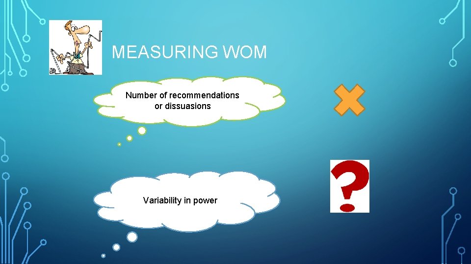 MEASURING WOM Number of recommendations or dissuasions Variability in power 