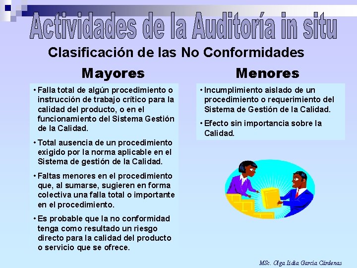 Clasificación de las No Conformidades Mayores • Falla total de algún procedimiento o instrucción