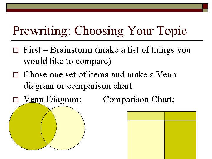 Prewriting: Choosing Your Topic o o o First – Brainstorm (make a list of