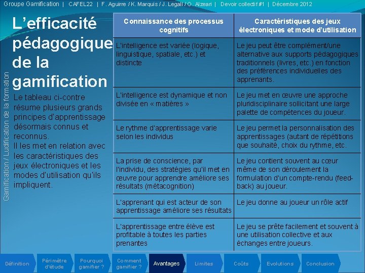 Gamification / Ludification de la formation Groupe Gamification | CAFEL 22 | F. Aguirre