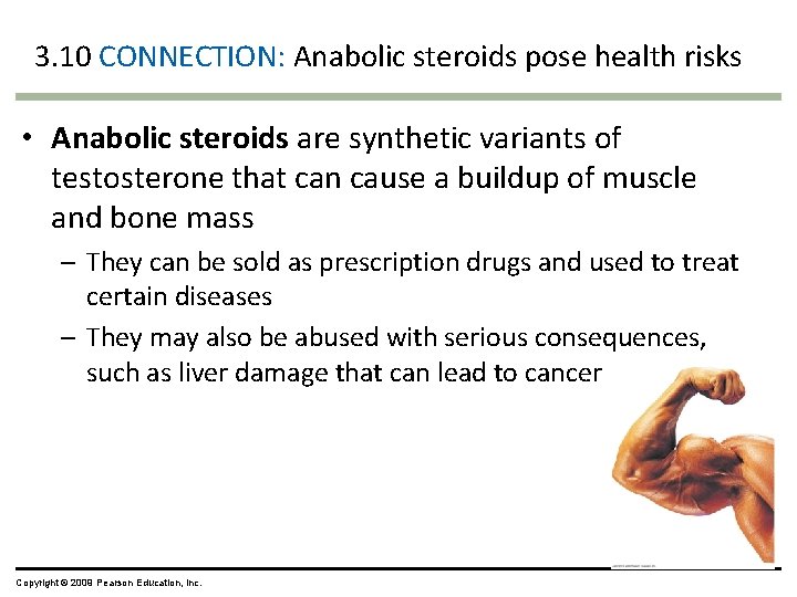 3. 10 CONNECTION: Anabolic steroids pose health risks • Anabolic steroids are synthetic variants