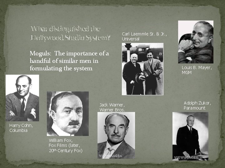 What distinguished the Hollywood Studio System? Carl Laemmle Sr. & Jr. , Universal Moguls: What distinguished the Hollywood Studio System? Carl Laemmle Sr. & Jr. , Universal Moguls: