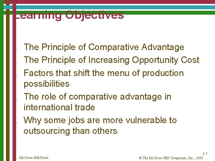 Learning Objectives 1. 2. 3. 4. 5. The Principle of Comparative Advantage The Principle
