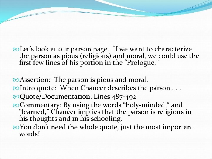  Let’s look at our parson page. If we want to characterize the parson