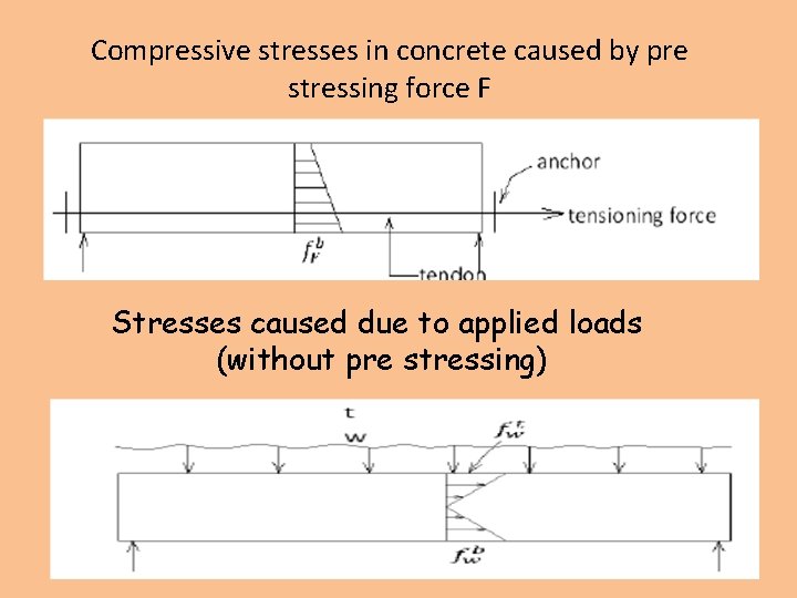 Compressive stresses in concrete caused by pre stressing force F Stresses caused due to