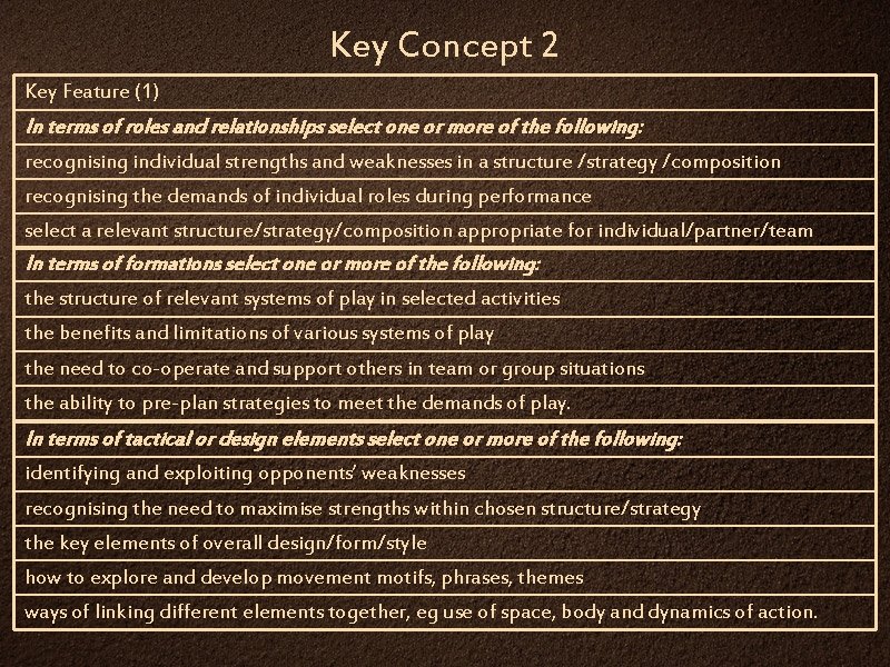 Key Concept 2 Key Feature (1) In terms of roles and relationships select one
