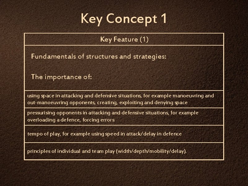 Key Concept 1 Key Feature (1) Fundamentals of structures and strategies: The importance of: