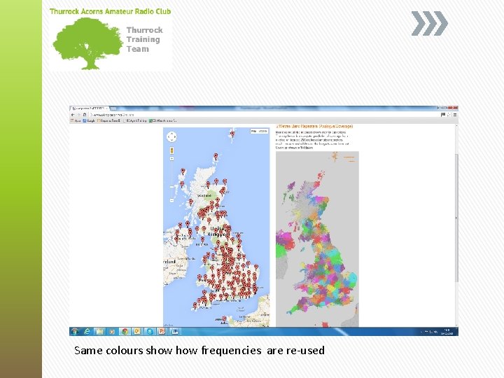 Same colours show frequencies are re-used 