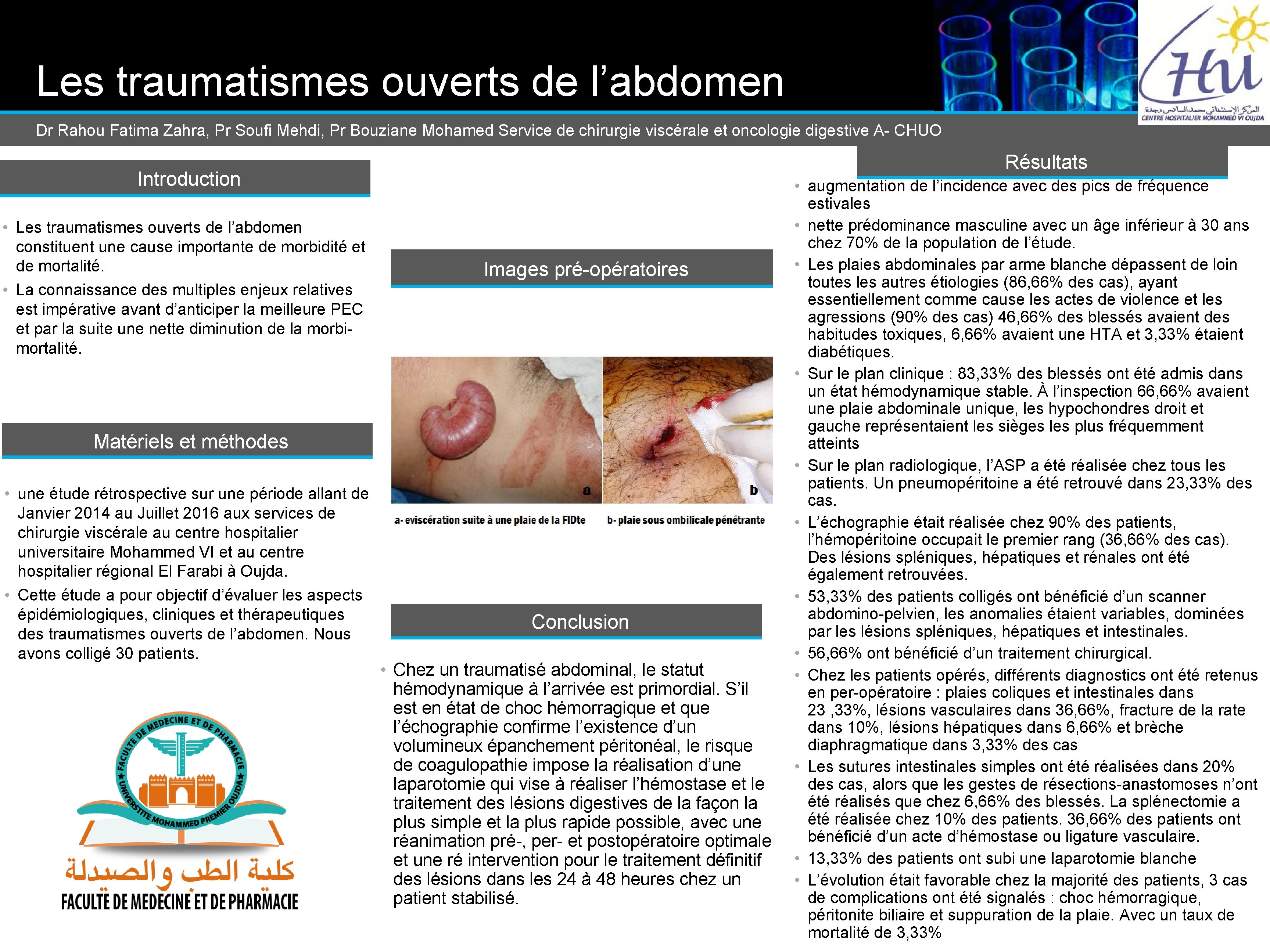 Les traumatismes ouverts de l’abdomen Dr Rahou Fatima Zahra, Pr Soufi Mehdi, Pr Bouziane