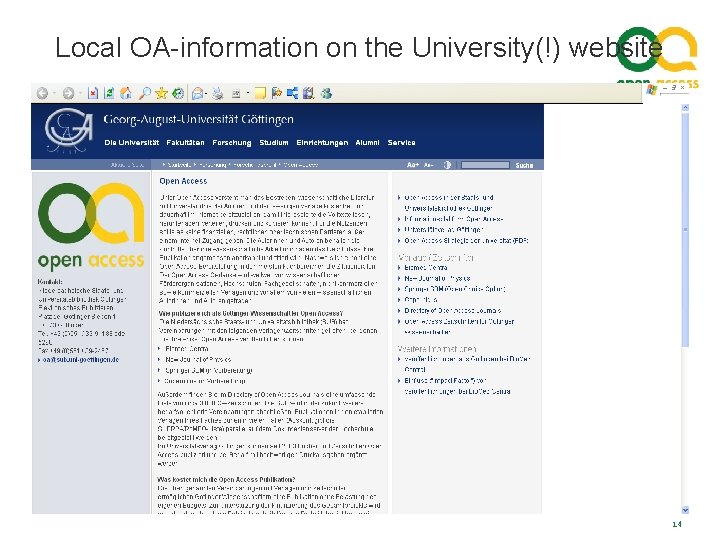 Local OA-information on the University(!) website 14 