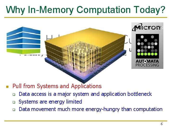 Why In-Memory Computation Today? Push from Technology q Dally, Hi. PEAC 2015 DRAM Scaling