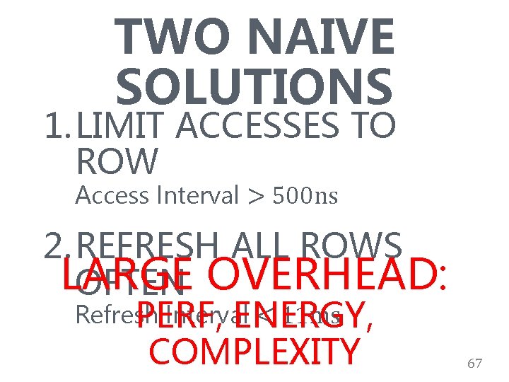 TWO NAIVE SOLUTIONS 1. LIMIT ACCESSES TO ROW Access Interval > 500 ns 2.