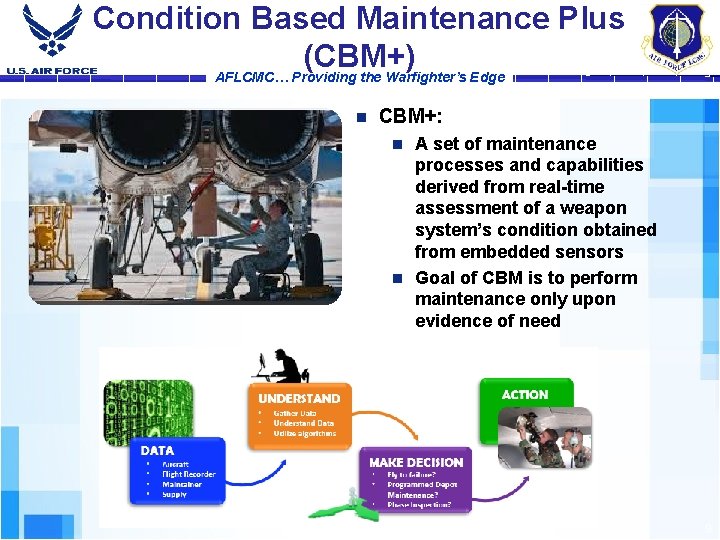 Condition Based Maintenance Plus (CBM+) AFLCMC… Providing the Warfighter’s Edge n CBM+: A set