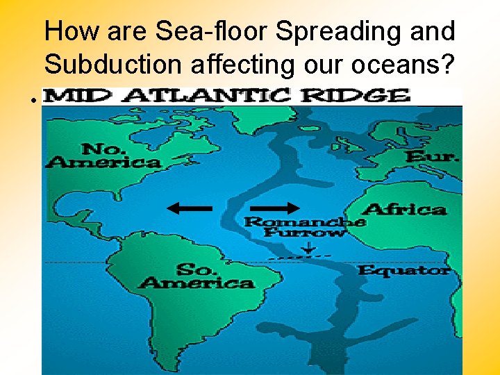How are Sea-floor Spreading and Subduction affecting our oceans? • The Atlantic Ocean has