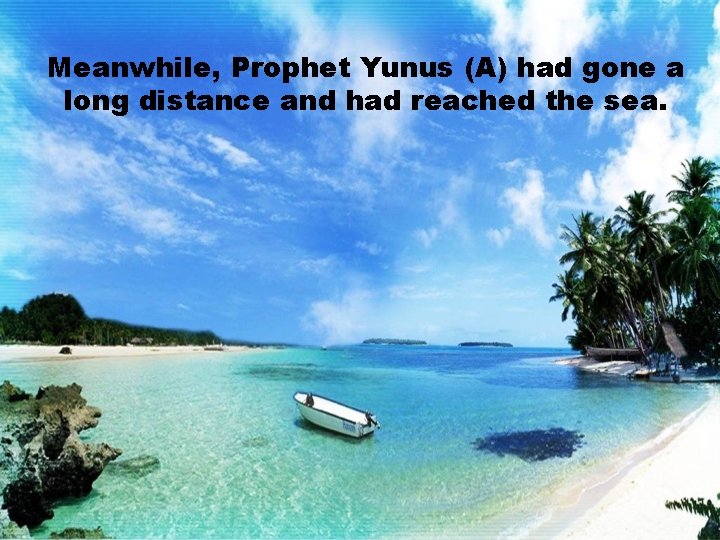 Meanwhile, Prophet Yunus (A) had gone a long distance and had reached the sea.