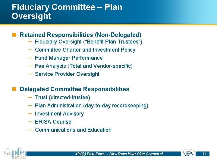Fiduciary Committee – Plan Oversight n Retained Responsibilities (Non-Delegated) – – – Fiduciary Oversight