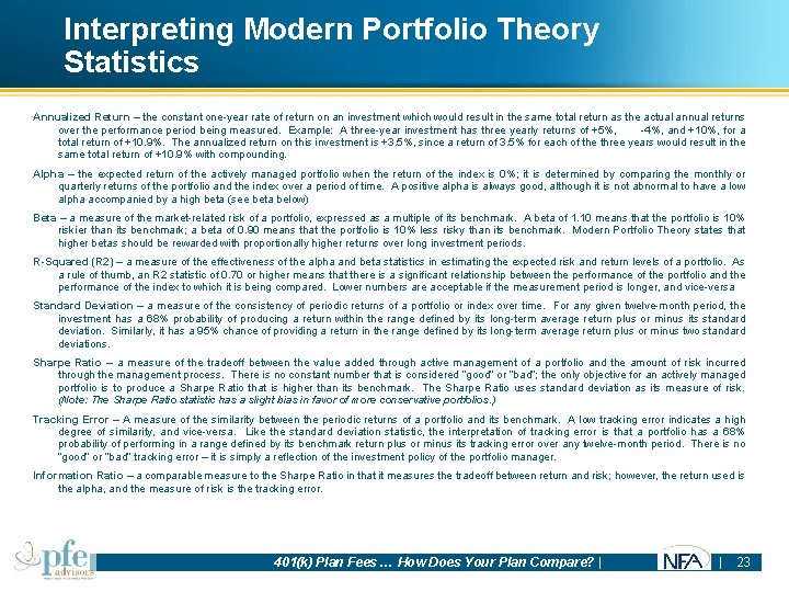 Interpreting Modern Portfolio Theory Statistics Annualized Return – the constant one-year rate of return