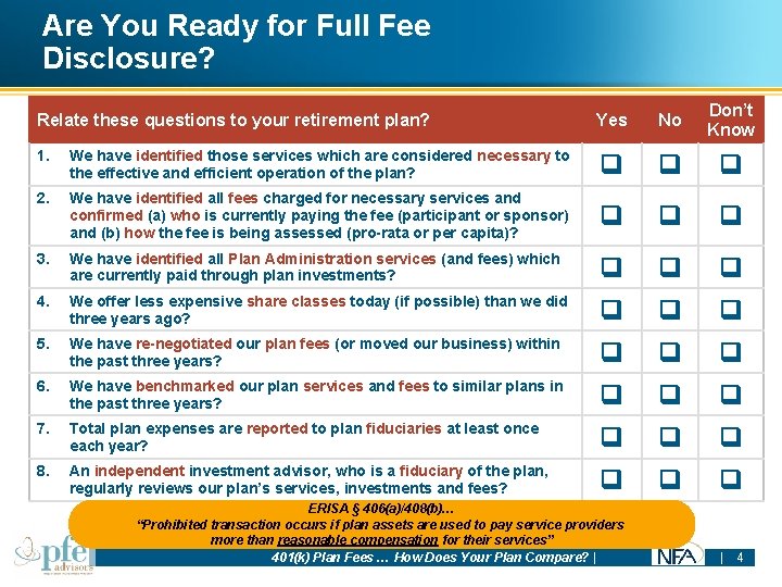 Are You Ready for Full Fee Disclosure? Relate these questions to your retirement plan?