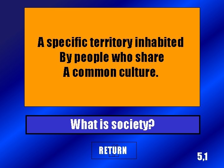 A specific territory inhabited By people who share A common culture. What is society?