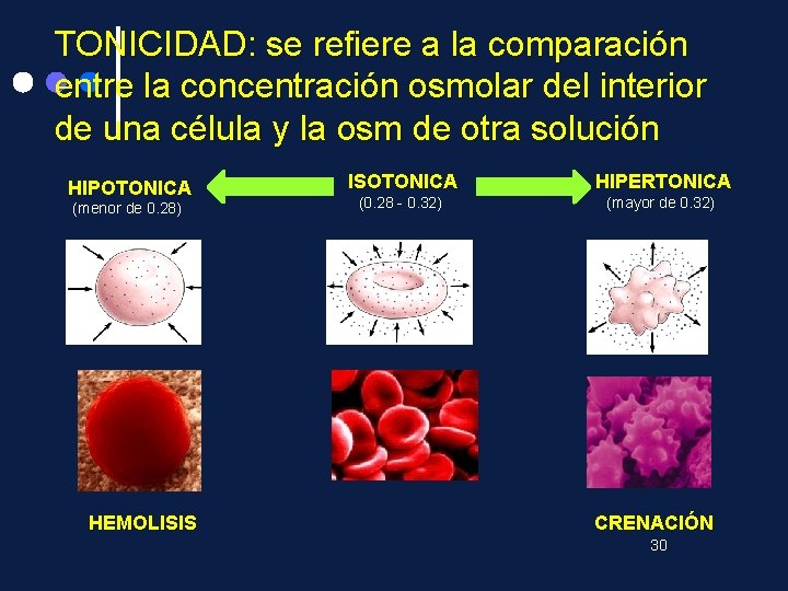 TONICIDAD: se refiere a la comparación entre la concentración osmolar del interior de una