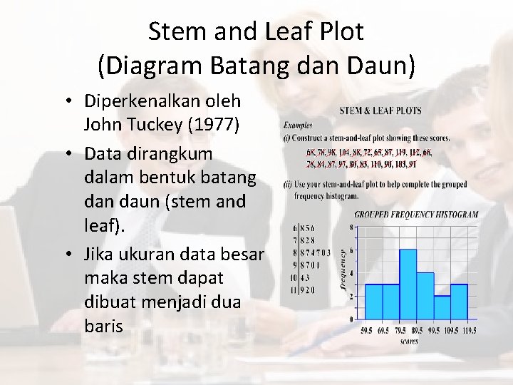 Stem and Leaf Plot (Diagram Batang dan Daun) • Diperkenalkan oleh John Tuckey (1977)