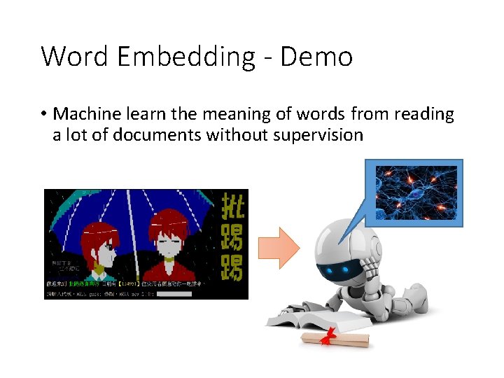 Word Embedding - Demo • Machine learn the meaning of words from reading a