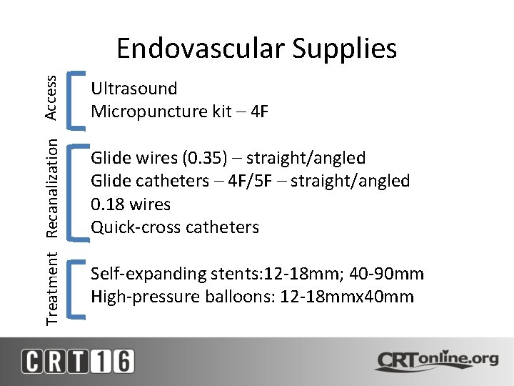 Treatment Recanalization Access Endovascular Supplies Ultrasound Micropuncture kit – 4 F Glide wires (0.