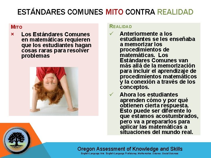 ESTÁNDARES COMUNES MITO CONTRA REALIDAD MITO REALIDAD × ü Los Estándares Comunes en matemáticas