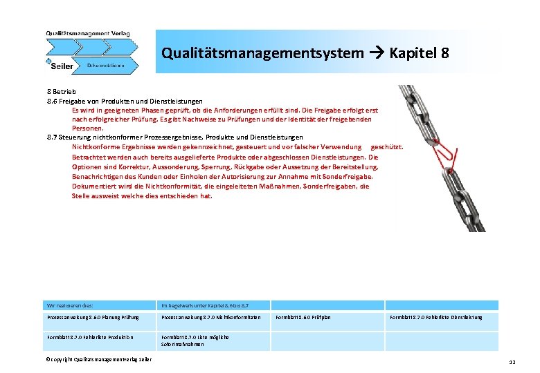 Qualitätsmanagementsystem Kapitel 8 8 Betrieb 8. 6 Freigabe von Produkten und Dienstleistungen Es wird