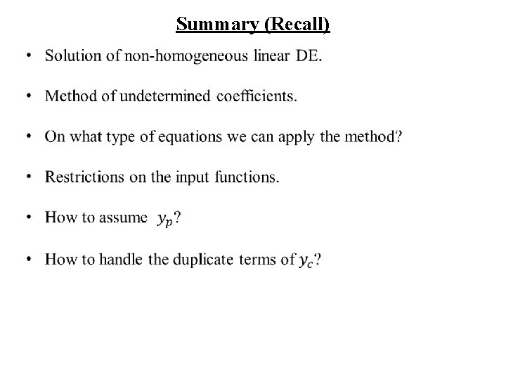 Summary (Recall) 