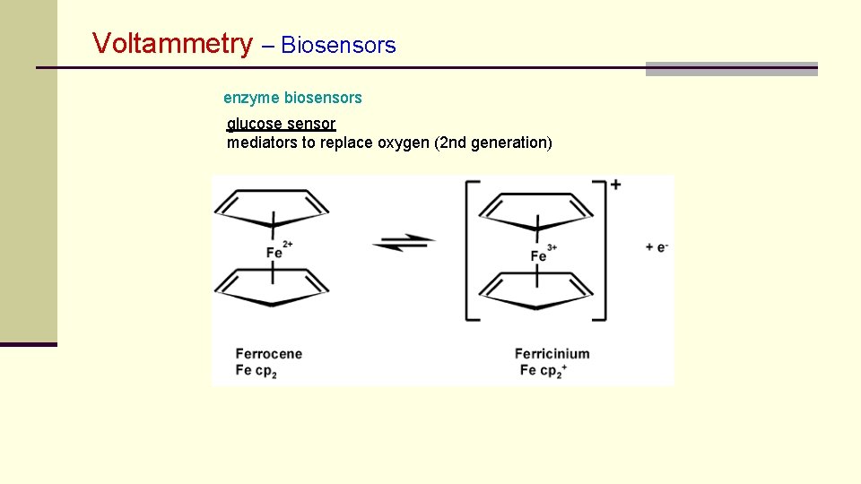 Voltammetry – Biosensors enzyme biosensors glucose sensor mediators to replace oxygen (2 nd generation)