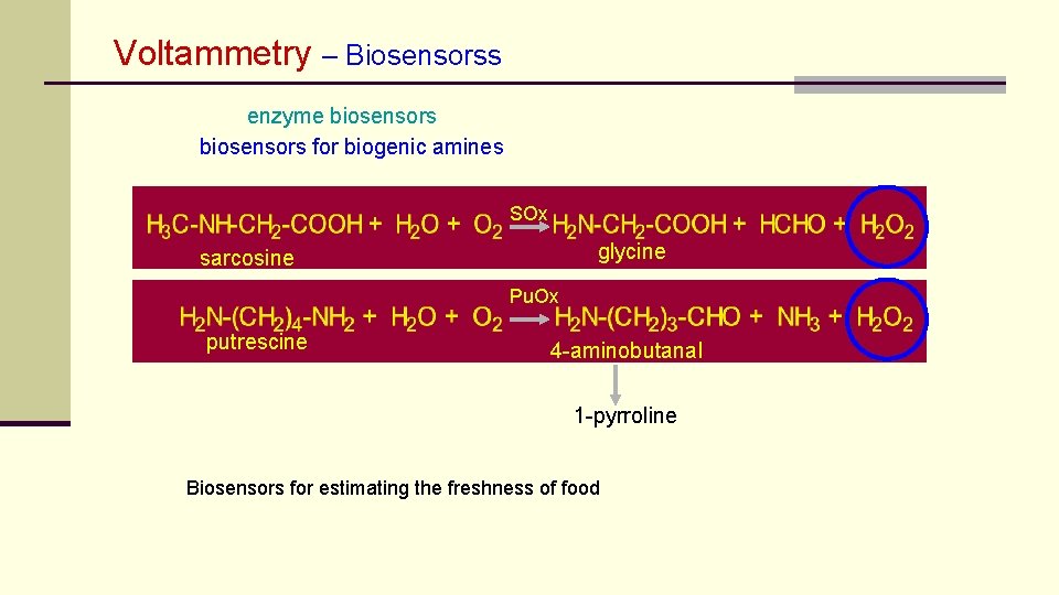 Voltammetry – Biosensorss enzyme biosensors for biogenic amines SOx glycine sarcosine Pu. Ox putrescine
