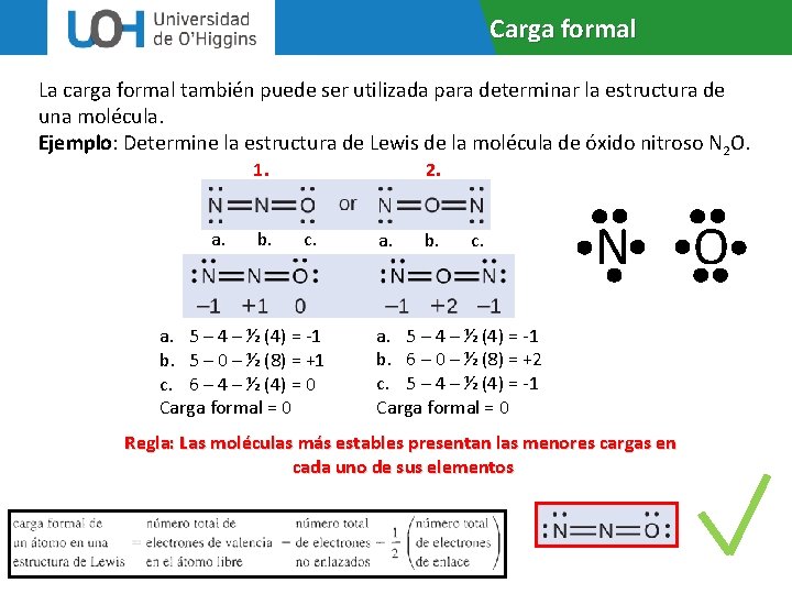 Carga formal La carga formal también puede ser utilizada para determinar la estructura de