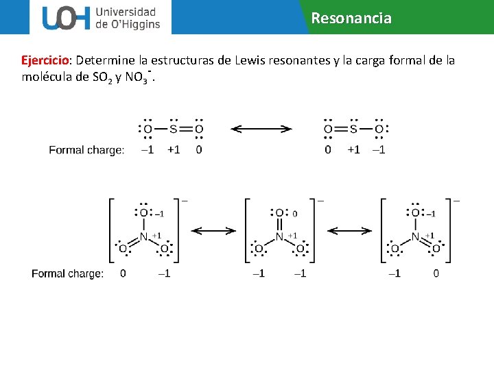Resonancia Ejercicio: Determine la estructuras de Lewis resonantes y la carga formal de la