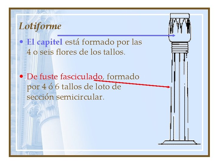 Lotiforme • El capitel está formado por las 4 o seis flores de los