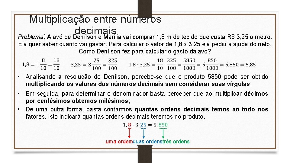 Multiplicação entre números decimais Problema) A avó de Denílson e Marília vai comprar 1,