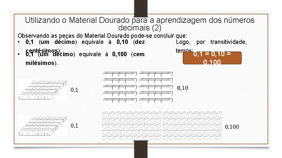 Utilizando o Material Dourado para a aprendizagem dos números decimais (2) Observando as peças